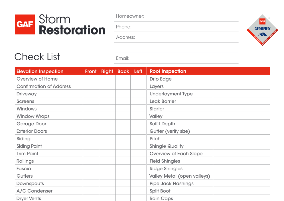 GAF Storm Restoration Checklist